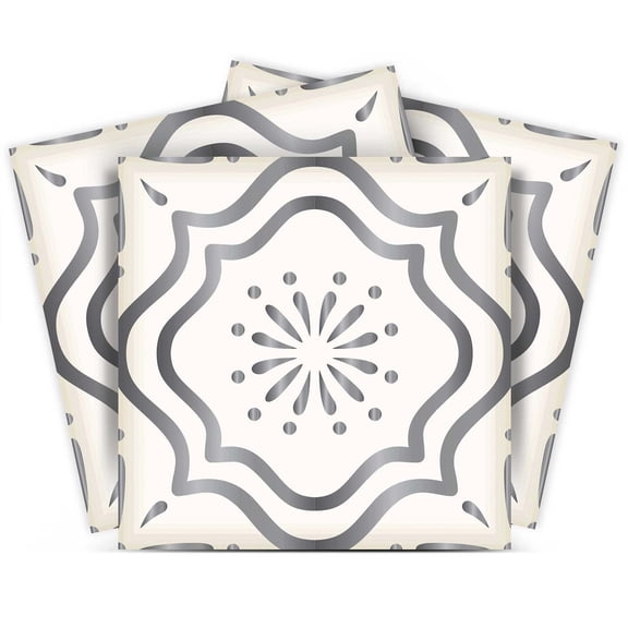 Mi Alma Removable Vinyl Floral Light Gray Backsplash Tile Stickers, 24pcs