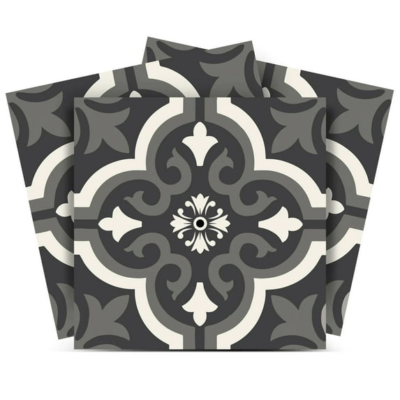 Mi Alma Removable Vinyl Floral Light Gray Backsplash Tile Stickers, 24pcs