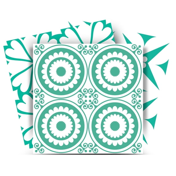 Mi Alma Removable Vinyl Floral Light Green Backsplash Tile Stickers, 24pcs