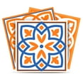 thumbnail image 1 of Mi Alma Removable Vinyl Floral Orange Blue Backsplash Tile Stickers, 24pcs, 1 of 11