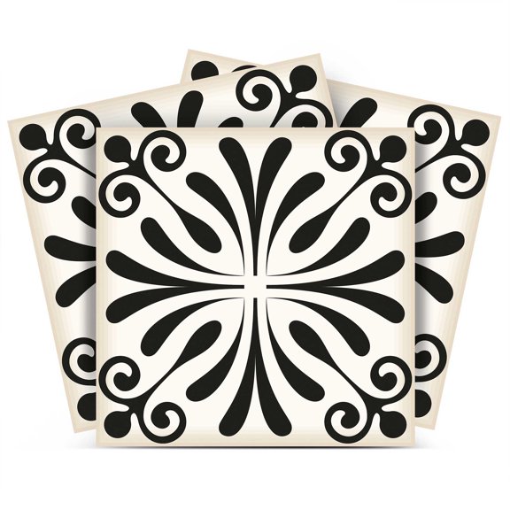 Mi Alma Removable Vinyl Flower Black Backsplash Tile Stickers, 24pcs