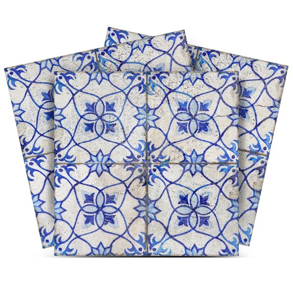 Mi Alma Removable Vinyl Mexican Blue Backsplash Tile Stickers, 24pcs