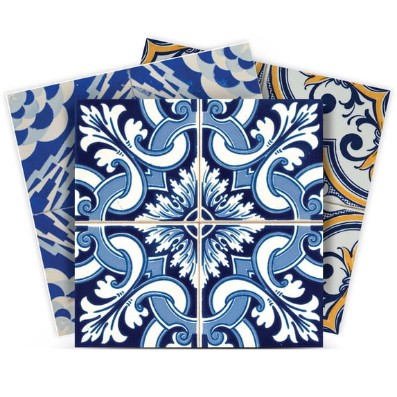 Mi Alma Removable Vinyl Mexican Blue Multi Backsplash Tile Stickers, 24pcs