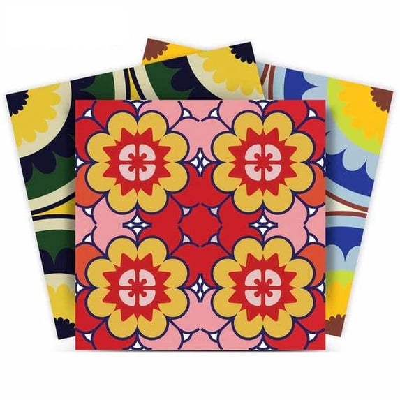 Mi Alma Removable Vinyl Mexican Multicolor Backsplash Tile Stickers, 24pcs