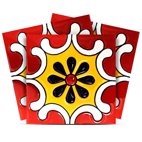 Mi Alma Removable Vinyl Mexican Red Yellow Backsplash Tile Stickers, 24pcs