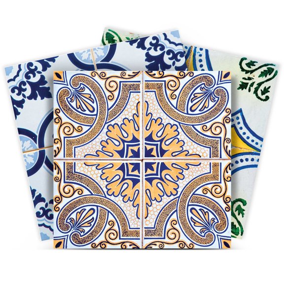 Mi Alma Removable Vinyl Spanish Green Brown Backsplash Tile Stickers, 24pcs