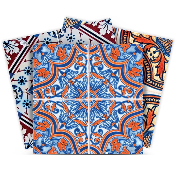 Mi Alma Removable Vinyl Spanish Red Brown Backsplash Tile Stickers, 24pcs