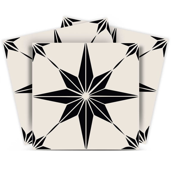 Mi Alma Removable Vinyl Star Shaped Black Backsplash Tile Stickers, 24pcs