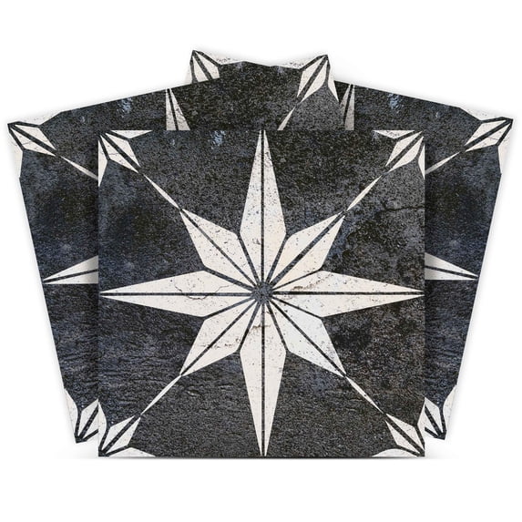 Mi Alma Removable Vinyl Star Shaped Black White Backsplash Tile Stickers, 24pcs