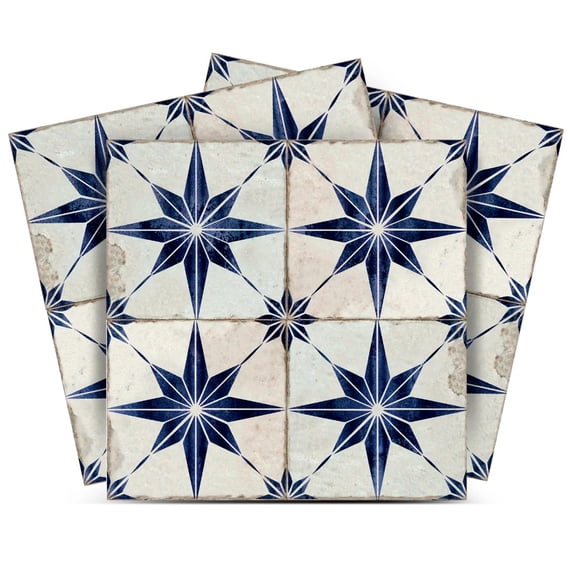Mi Alma Removable Vinyl Star Shaped Blue Backsplash Tile Stickers, 24pcs