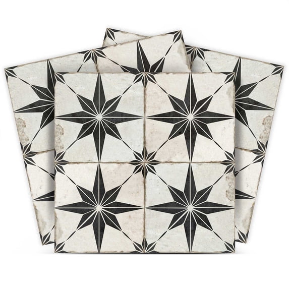 Mi Alma Removable Vinyl Star Shaped Dark Gray Backsplash Tile Stickers, 24pcs
