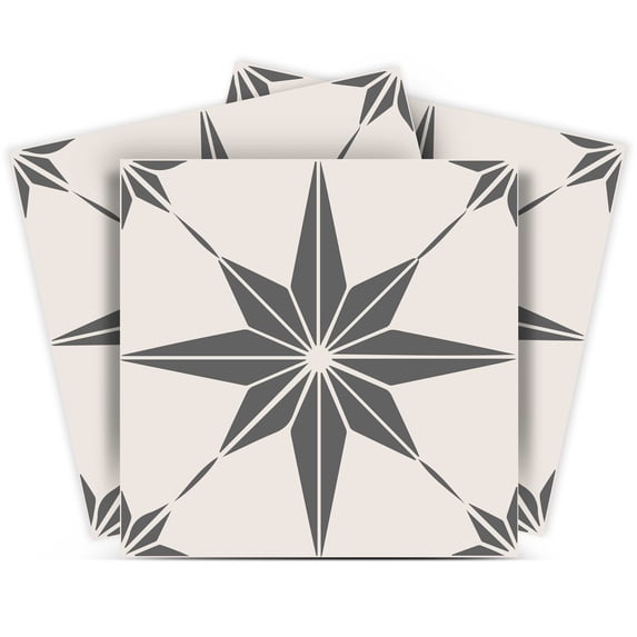 Mi Alma Removable Vinyl Star Shaped Gray Backsplash Tile Stickers, 24pcs