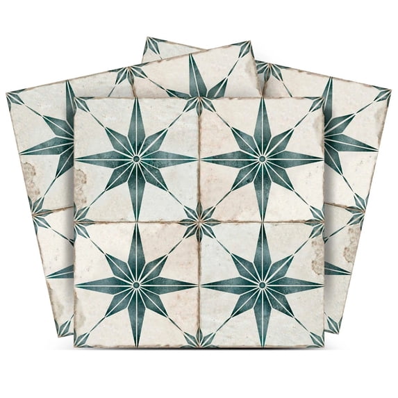 Mi Alma Removable Vinyl Star Shaped Green Backsplash Tile Stickers, 24pcs