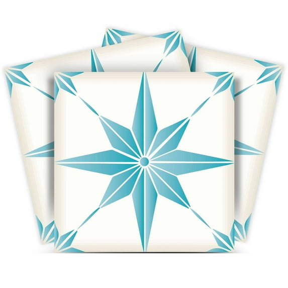 Mi Alma Removable Vinyl Star Shaped Light Blue Backsplash Tile Stickers, 24pcs