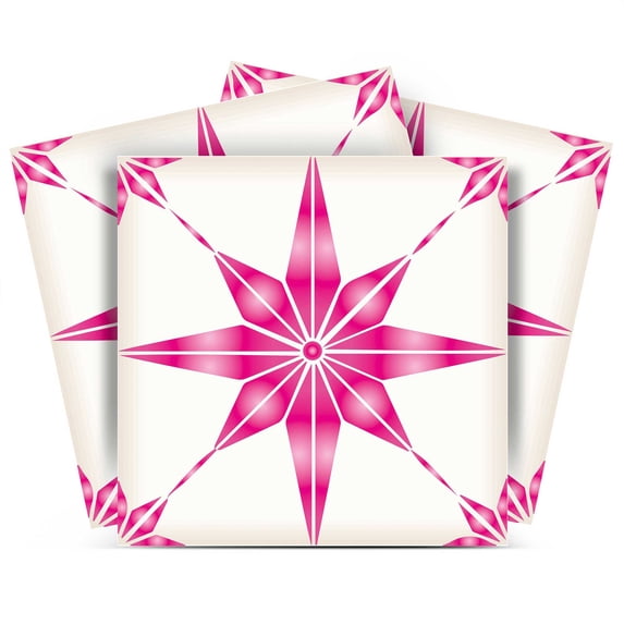 Mi Alma Removable Vinyl Star Shaped Pink Backsplash Tile Stickers, 24pcs