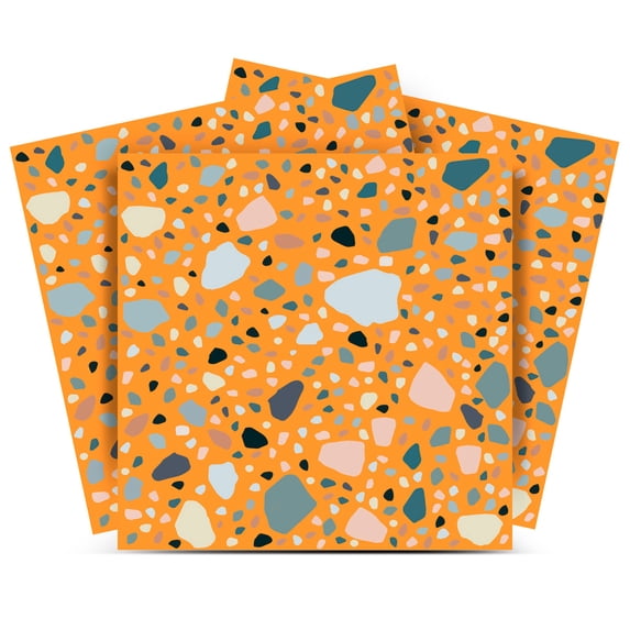 Mi Alma Removable Vinyl Terrazzo Design Orange Backsplash Tile Stickers, 24pcs