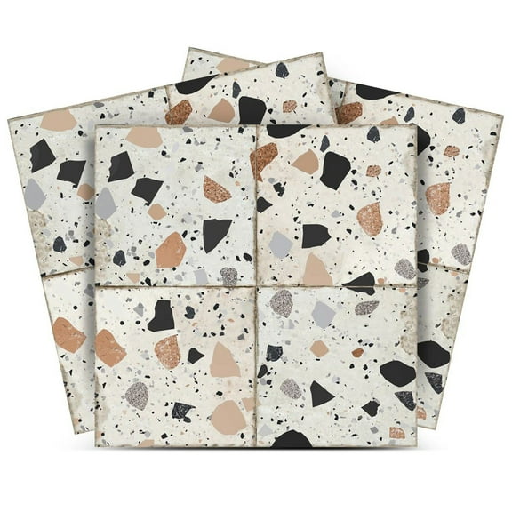 Mi Alma Removable Vinyl Terrazzo White Linen Backsplash Tile Stickers, 24pcs