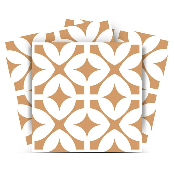 Mi Alma Removable Vinyl Trendy Pattern Brown White Backsplash Tile Stickers, 24pcs