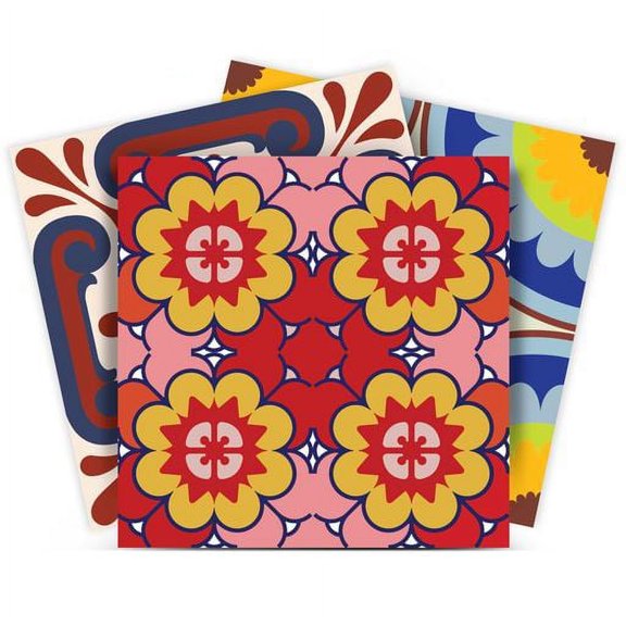 Mi Alma Removable Vinyl Variety of Shapes Multicolor Backsplash Tile Stickers, 24pcs