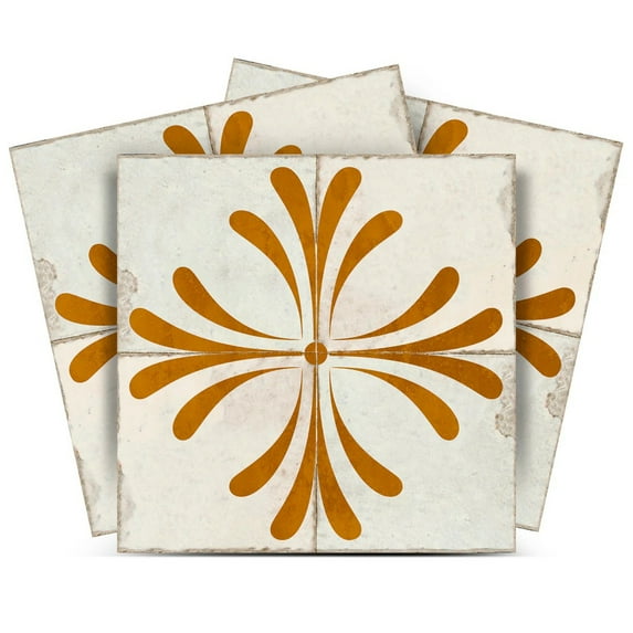 Mi Alma Removable Vinyl Vintage Flower Beige Backsplash Tile Stickers, 24pcs