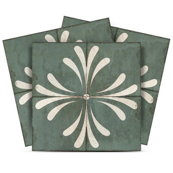 Mi Alma Removable Vinyl Vintage Flower Dark Gray Backsplash Tile Stickers, 24pcs