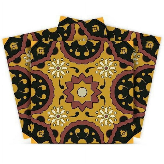 Mi Alma Removable Vinyl Warm Mexican Black Brown Backsplash Tile Stickers, 24pcs