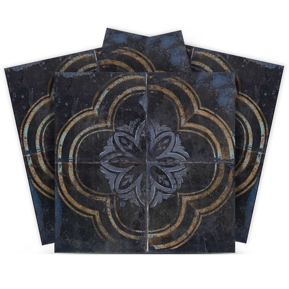 Mi Alma Rustic Flower Dark Blue Tile Stickers - Removable Vinyl 4x4, 24 pcs