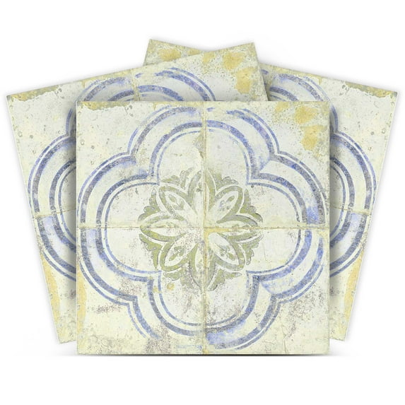Mi Alma Rustic Flower Light Blue Yellow Tile Stickers - Removable Vinyl 4x4, 24 pcs