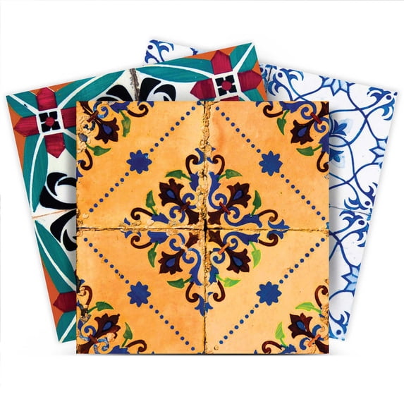 Mi Alma Spanish Green Blue Yellow Tile Stickers - Removable Vinyl 4x4, 24 pcs