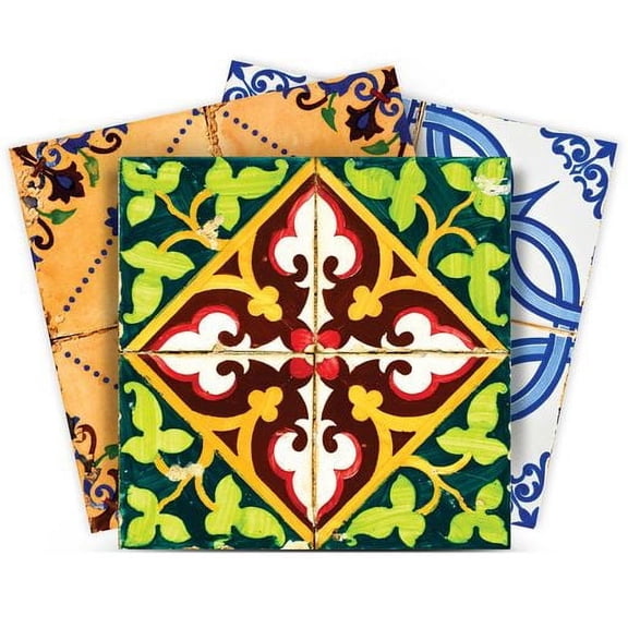 Mi Alma Spanish Green Brown Red Tile Stickers - Removable Vinyl 4x4, 24 pcs