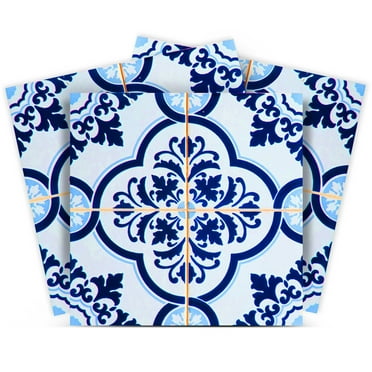 Mi Alma Spanish Mexican Blue Tile Stickers - Removable Vinyl 4x4, 24 pcs