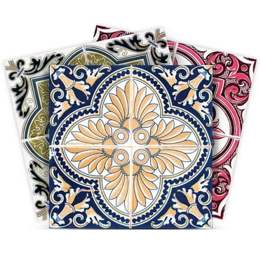 Mi Alma Spanish Pink Green Tile Stickers - Removable Vinyl 4x4, 24 pcs