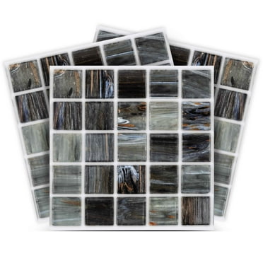 Mi Alma Square Shaped Black Tile Stickers - Removable Vinyl 4x4, 24 pcs