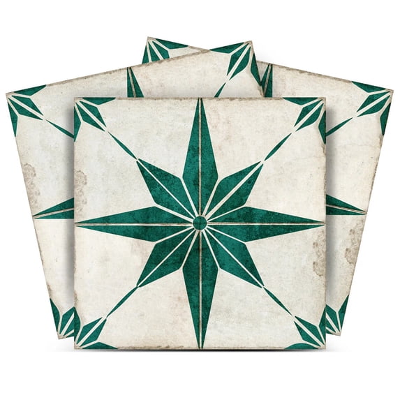 Mi Alma Star Shaped Green Tile Stickers - Removable Vinyl 4x4, 24 pcs