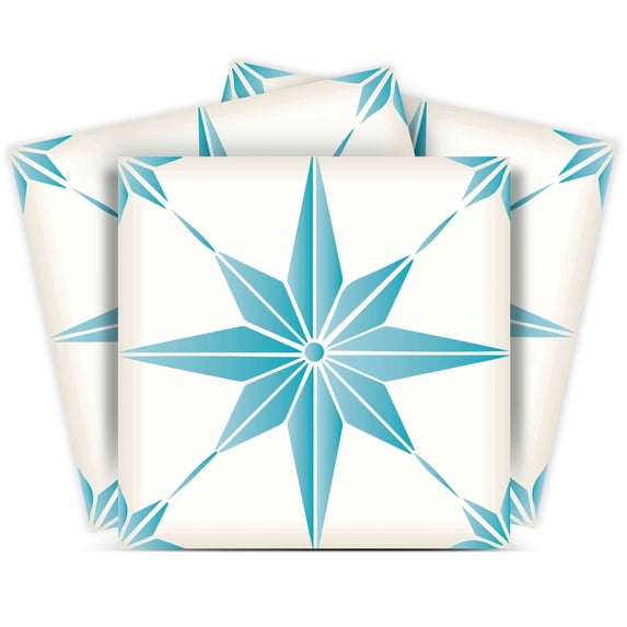 Mi Alma Star Shaped Light Blue Tile Stickers - Removable Vinyl 4x4, 24 pcs