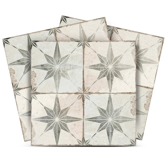 Mi Alma Star Shaped Light Gray Tile Stickers - Removable Vinyl 4x4, 24 pcs