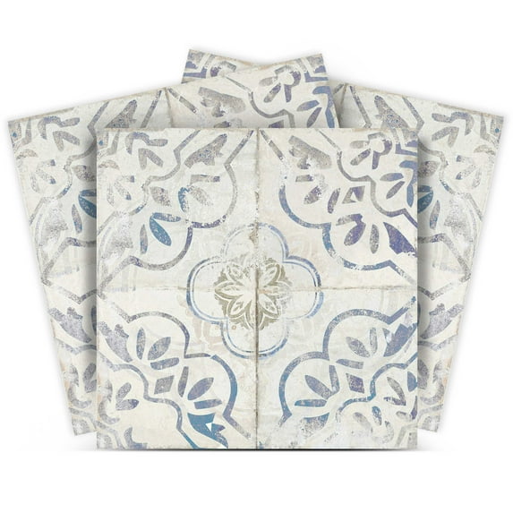 Mi Alma Steel Blue Gray Vintage Flower Peel & Stick Vinyl Backsplash Tiles 5x5, 24 pcs