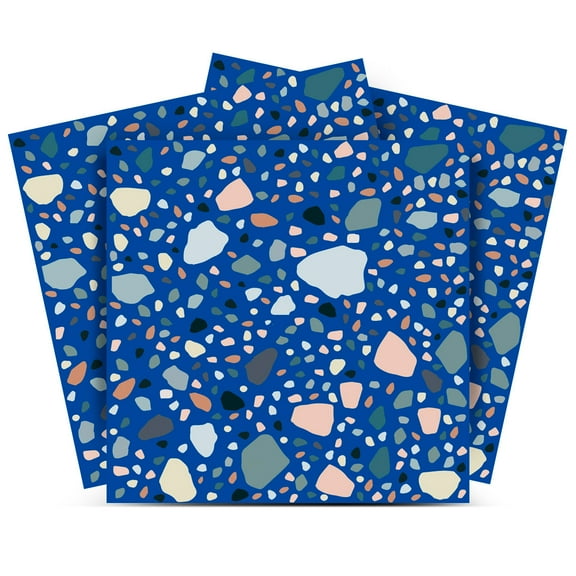 Mi Alma Terrazzo Design Blue Tile Stickers - Removable Vinyl 4x4, 24 pcs