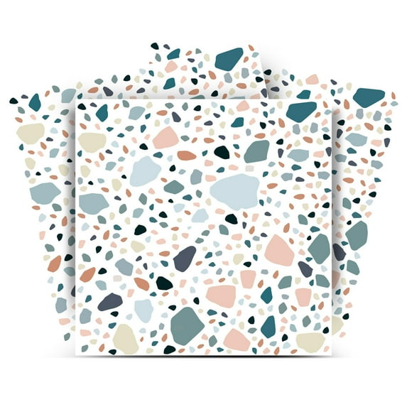 Mi Alma Terrazzo Design White Tile Stickers - Removable Vinyl 4x4, 24 pcs