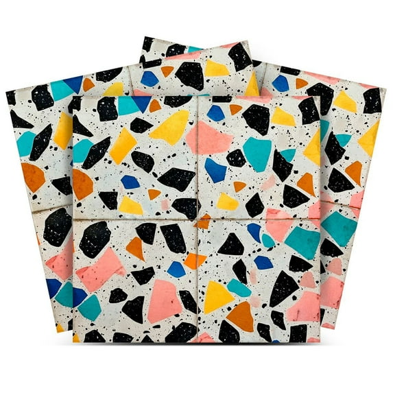 Mi Alma Terrazzo Multicolor Tile Stickers - Removable Vinyl 4x4, 24 pcs