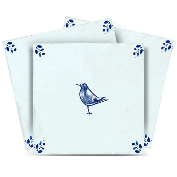 Mi Alma Vintage Blue Bird Peel & Stick Vinyl Backsplash Tiles 5x5, 24 pcs