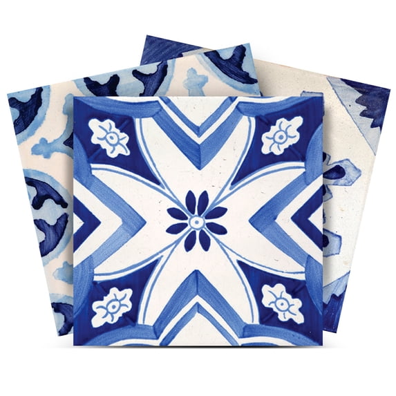 Mi Alma Vintage Floral Blue White Tile Stickers - Removable Vinyl 4x4, 24 pcs