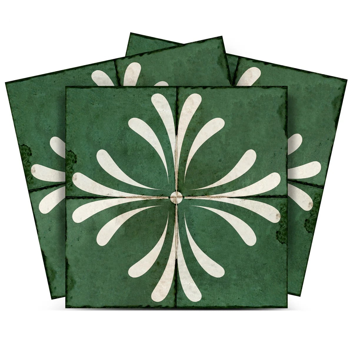 Vintage Dark Green and White Vinyl Tile Stickers, 4x4-inch