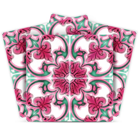 Mi Alma Vintage Green Pink Tile Stickers - Removable Vinyl 4x4, 24 pcs