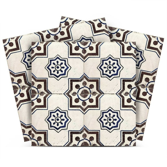 Mi Alma Vintage Mexican Blue Brown Tile Stickers - Removable Vinyl 4x4, 24 pcs