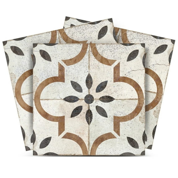 Mi Alma Vinyl Backsplash Decor - Black/Brown Floral Peel & Stick Tiles 6x6