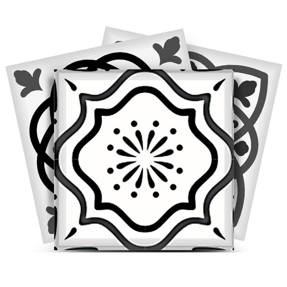 Mi Alma Vinyl Backsplash Decor - Black Floral Peel & Stick Tiles 6x6