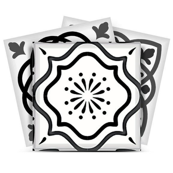 Mi Alma Vinyl Backsplash Decor - Black Floral Peel & Stick Tiles 6x6