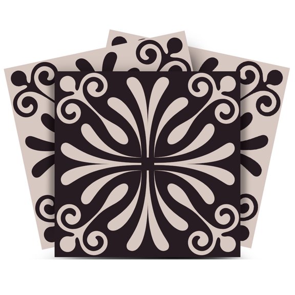 Mi Alma Vinyl Backsplash Decor - Black Gray Floral Peel & Stick Tiles 6x6
