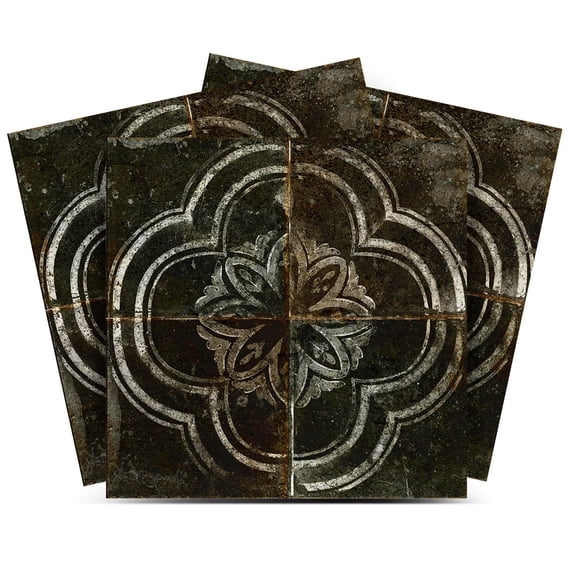 Mi Alma Vinyl Backsplash Decor - Black Gray Rustic Flower Peel & Stick Tiles 6x6